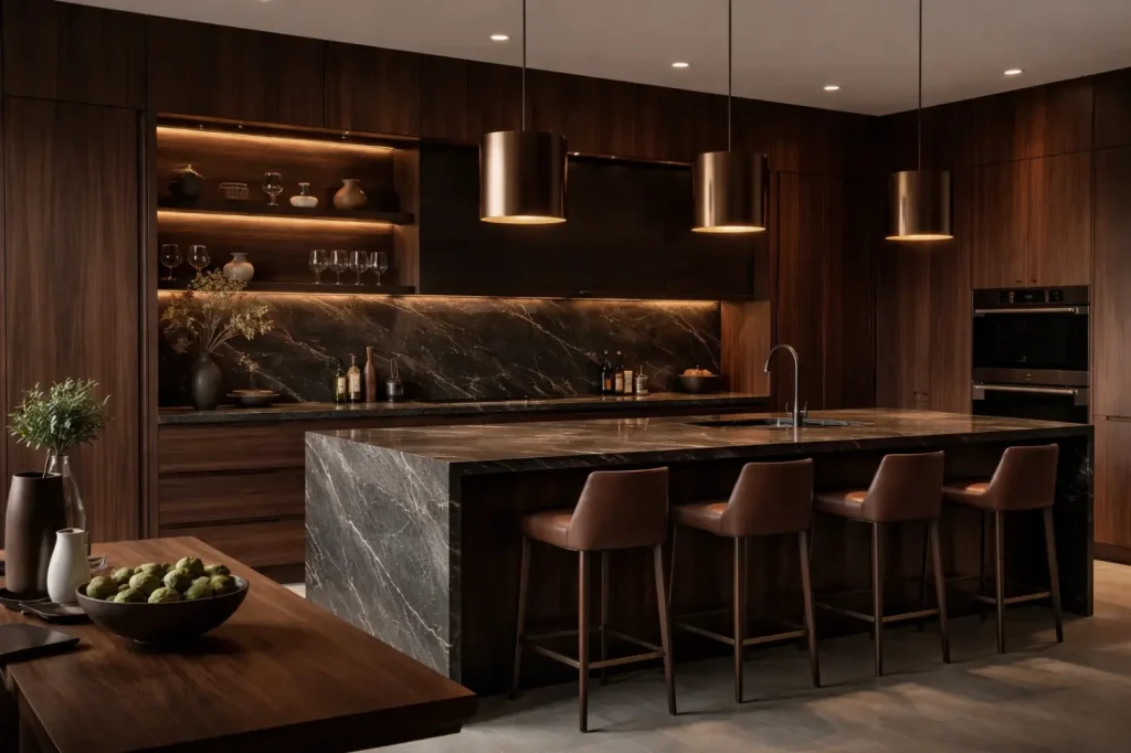 Design de cozinha 2026: por que a madeira escura virou tendência